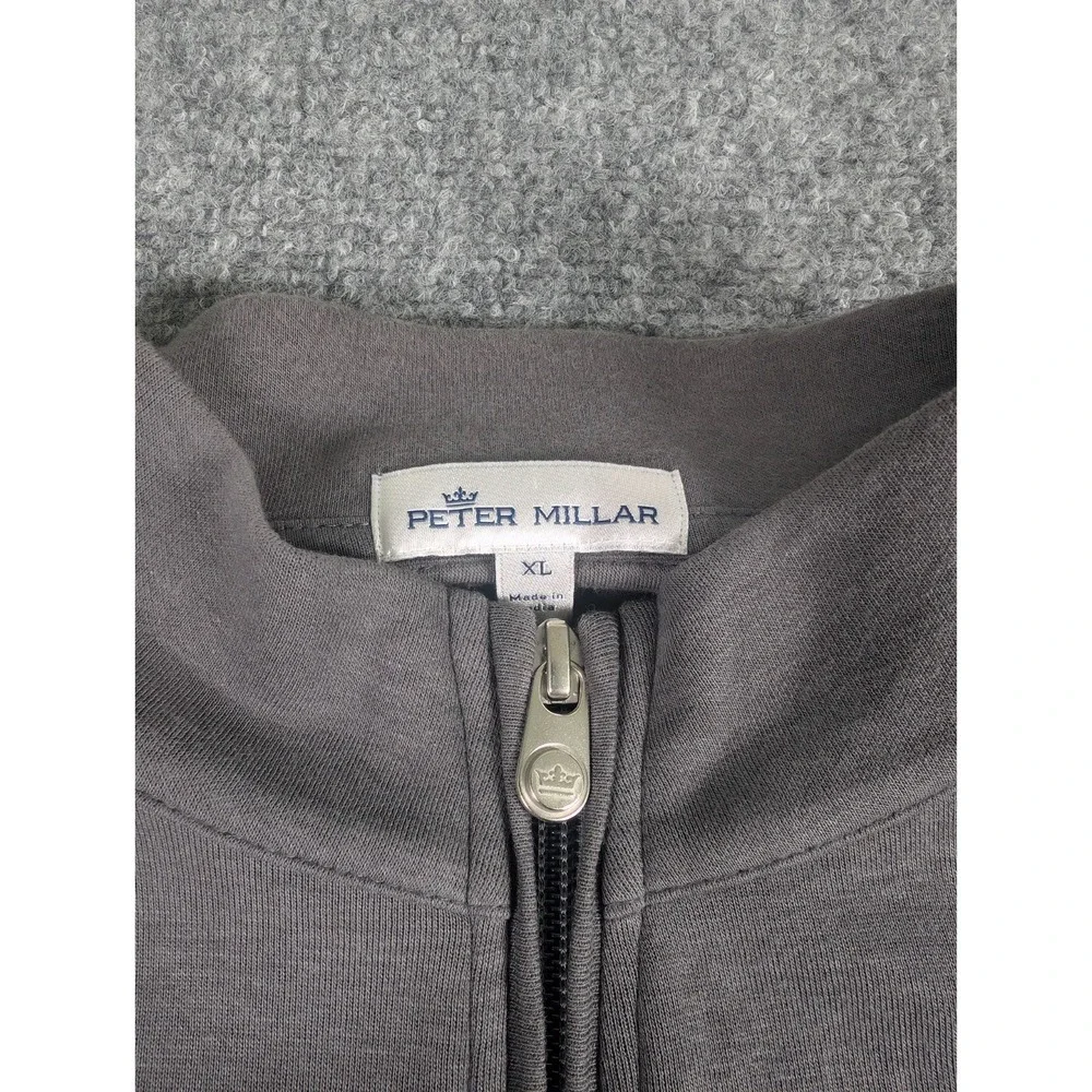 Peter Millar Crown Comfort Interlock 1/4 Zip Sweater Mens‎ XL Gray w/Logo